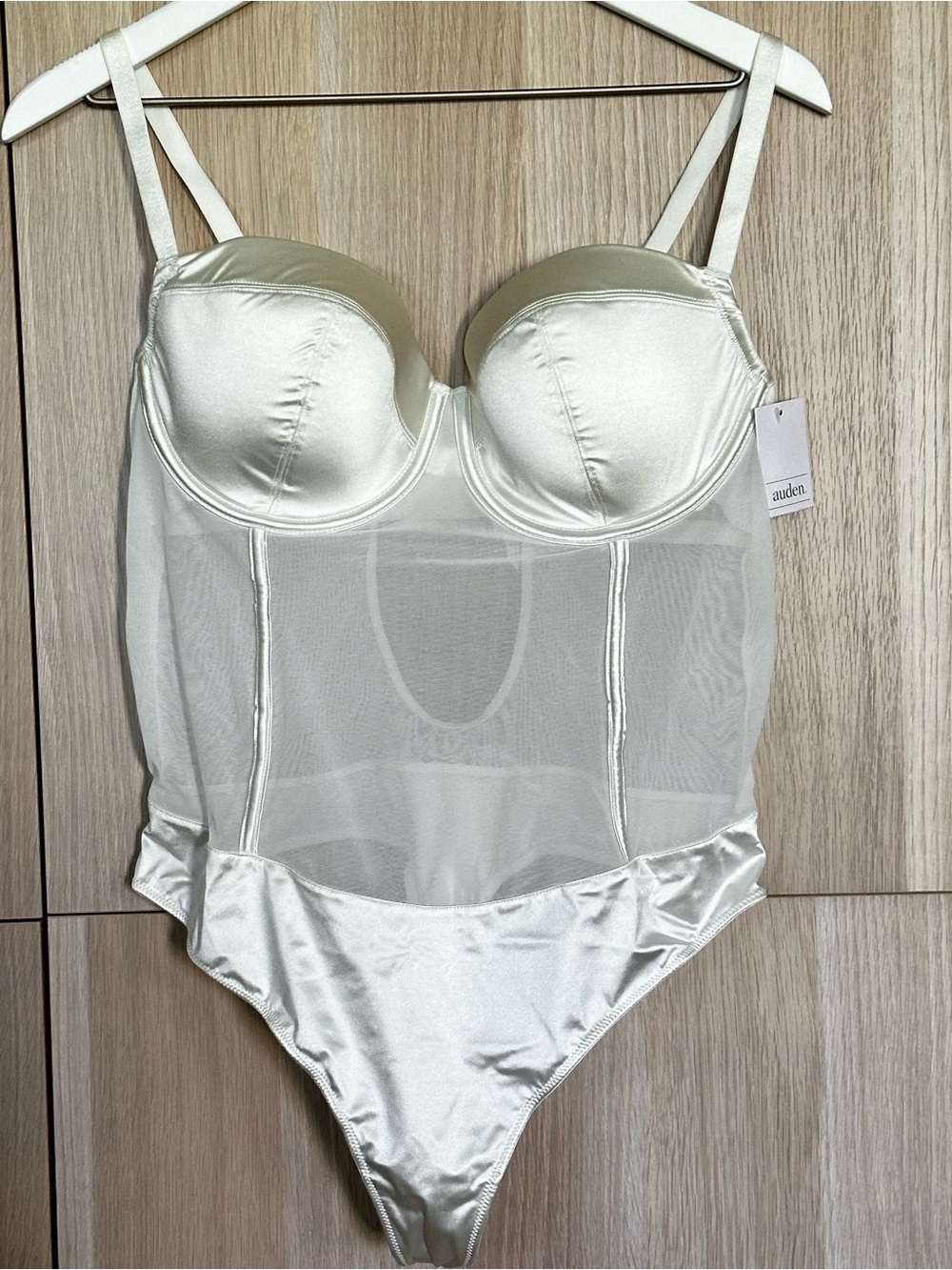 Auden Women's Satin and Mesh Lightly Lined Lingerie Bodysuit Size L